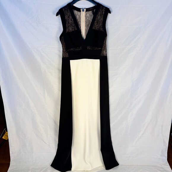 BCBGMAXAZRIA Black Tie Gown with Sheer Lace Panels - Picture 1 of 2